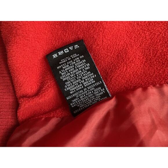 BEBE Red Hooded Puffer Jacket Coat Women L Faux Fur Short Rhinestone - Picture 11 of 16